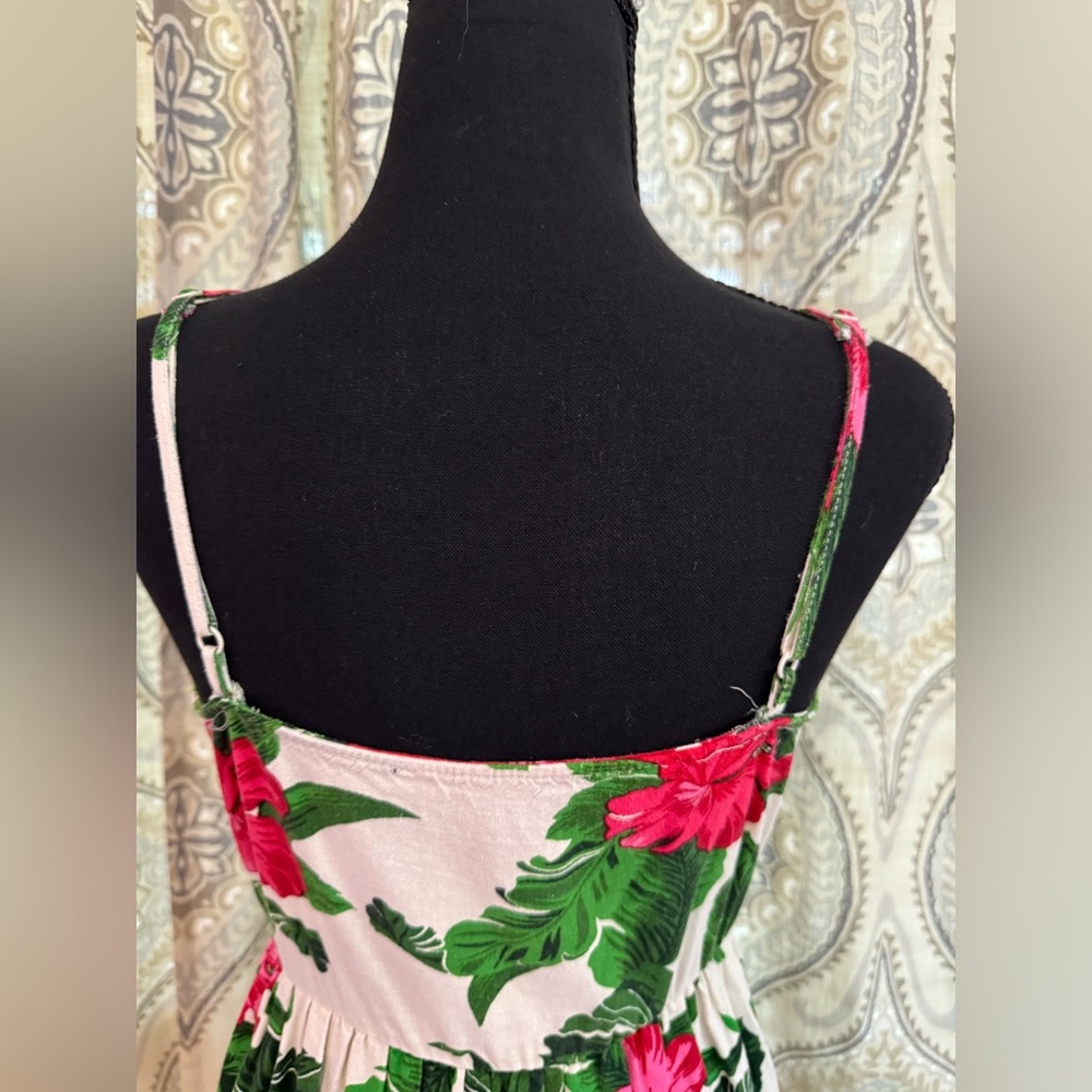 One Love Clothing Tropical Hibiscus Midi Dress Size Small Pink Green Floral - Picture 5 of 7
